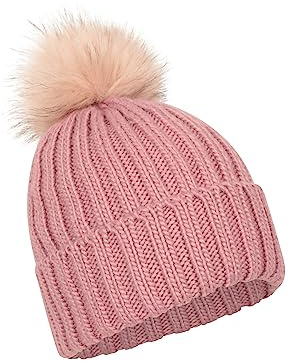 Mountain Warehouse Lisbon Fur Lined Womens Pom Beanie - Warm Ladies Cap, Breathable Hat Cap, Easy Care - Best for Travelling, Walking & Camping