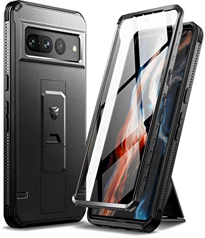 Dexnor Kompatibel mit Hülle Google Pixel 7 Pro, [Eingebauter Displayschutz und Kickstand] Heavy Duty Military Grade Schutz Stoßfeste Schutzhülle Kompatibel mit Google Pixel 7 Pro (Schwarz)
