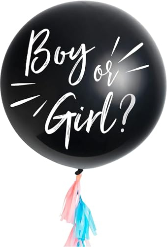OH YEAH! - Geschlechtsenthüllungsballon für Babys - Baby Shower Dekoration - Geschlechtsenthüllung - Schwarzer Ballon mit blauem oder rosa Konfetti - Gender Reveal - 1 Stück 90 cm - HELIUM GEEIGNET