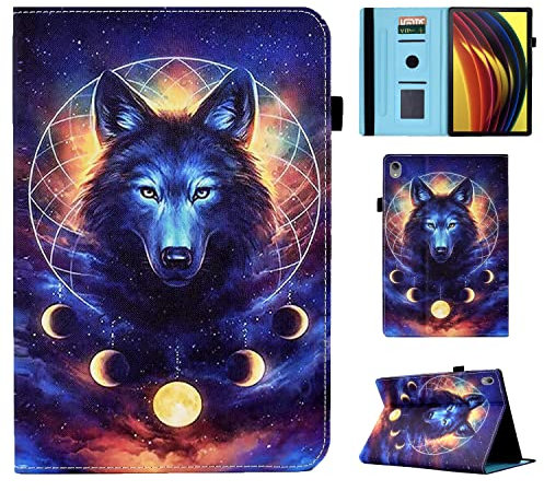 Vaitasy Coque Lenovo Tab P11/ P11 Plus 11 Pouces, Bande Elastique Folio Étui avec Fonction Stand Housse pour P11 Plus 2021 11 (TB-J606/ TB-J607/ TB-J616) - Loup de Lune