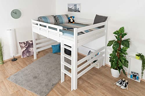 Hochbett 140 x 190 cm Easy Premium Line K23, Buche Massivholz weiß lackiert, teilbar