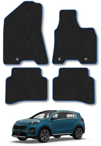 Fits Kia Sportage (2016-2022) Carpet Car Mats | Blue Edge Trim Tailored Fit Floor Mats Full Coverage Protection Accessories Easy Clean Anti Slip Made in the UK