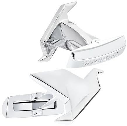 DAVIDOFF ESSENTIALS - Gemelos de plata mit Form de pajarita de papel - gemelos para camisas fabricados en latón Rhodiado brillant - accesorios de hombre para bodas y eventos de etiqueta, onesize,