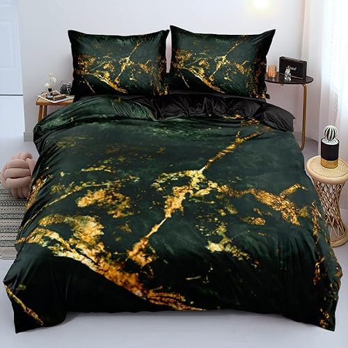 Luowei Bettwäsche 200x220cm Grün Gold Marmor BettwäSche Set 3D Drucken Mikrofaser Bettbezug für Jungen Mädchen Jugendliche mit 2 Kissenbezug 80x80cm und Reißverschluss