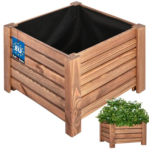 KOTARBAU® Jardinière Extérieur - Bois de Pin Imprégné - 38 x 38 x 30 cm - Brun - Jardiniere sur Pieds - Bac à Fleurs Rectangulaire - Grande Capacité - avec Toile Anti-Mauvaises Herbes