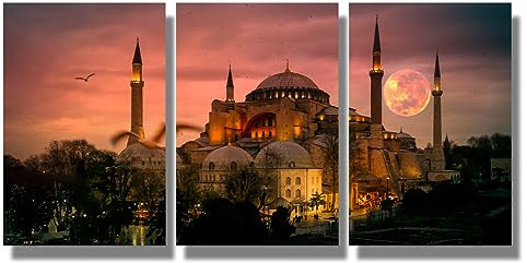 Wandkunst für Wohnzimmer, Motiv: The Hagia Sophia, Istanbul, Türkei bei Sonnenuntergang, Bilder für Schlafzimmer, Heimdekoration, 3-teilig, modernes Kunstwerk, gerahmt, fertig zum Aufhängen, Poster
