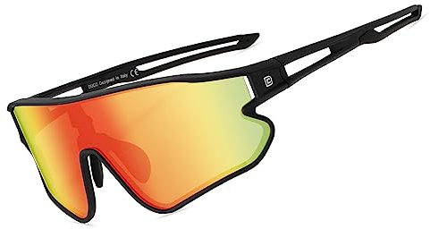 DUCO Polarisierte Sonnenbrille Baseball Sonnenbrille Leichte TR90 Rahmen UV400 Sport Radfahren Schatten für Männer Frauen DC0023 (Schwarz Rahmen Schwarz Temple Revo Orange Linse)