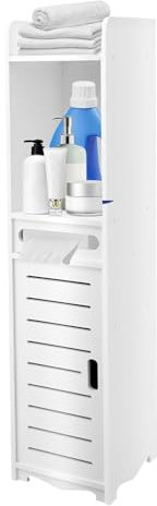 Caskunbsy Badezimmerschrank,Toilettenpapierhalter freistehend,Schmaler Badschrank Waschküche Regal Badezimmer Badschrank Hochschrank Hochglanz Mehrzweck Badezimmerschrank(Weiß