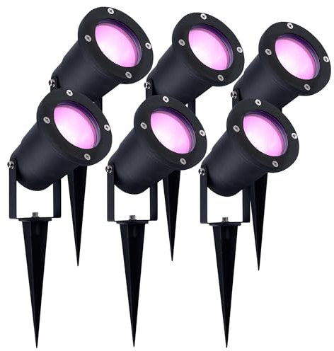Ledvion - 6X SMART Wifi LED Strahler, Aluminium, IP65, 5W, RGBWW, 1 Meter Kabel, LED Strahler, Außen Garten Spot