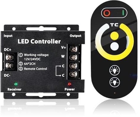 Klarlight Dimmer LED 12 V/24 V, Touch Continuo Con Telecomando, Controllo Fino a 18 A, Regolatore per Striscia e Lampade Dimmerabili, Interruttore