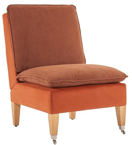 Sepnine Armloser Sessel, Moderner Lesesessel aus Cordsamt, Loungesessel für Schlafzimmer mit Zwei Rädern, geeignet für Wohnzimmer, Schlafzimmer und Empfangsbereich, Karamell (Karamell)