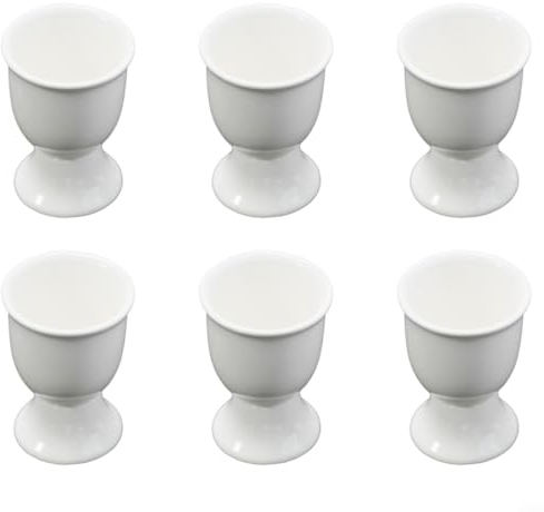 Paquete de 6 hueveras clásicas y prácticas de cerámica blanca, adecuadas para huevos duros y blandos