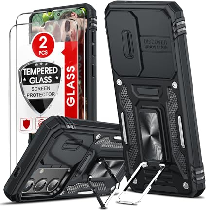 LeYi Handyhülle für Samsung Galaxy S24 Plus Hülle [2 Glasfolie Schutzfolie], Militär Standard Kameraschutz Handy Hüllen Ständer Schutzhülle Outdoor Kratzfest Cover S 24 Plus Stoßfest Case Schwarz