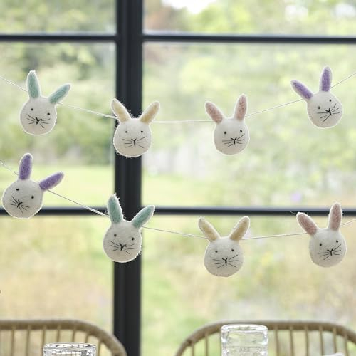 Ginger Ray Easter Party Hanging Bunting-Girlanden-Dekoration mit 8x Hasenkopf-Ausschnitten aus Filz in Pastelltönen, 1,5 m, Multi