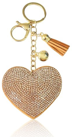 KRYMSON 1 Stück Herzförmiger Schlüsselanhänger, Herzförmiger Glitzer-Schlüsselanhänger, Metall-Schlüsselanhänger, Quasten-Schlüsselanhänger, Handy, Geldbörsen-Zubehör, Damen-Handtaschenanhänger