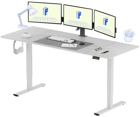 FLEXISPOT 200 * 80cm Electric Standing Desk Adjustable Standing Desk Sit Stand Up Desk Computer Desk with Hook Memory Function for Office and Home (White+White)