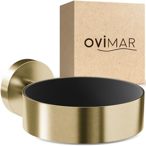 ovimar Soporte para secador de pelo Godalen | acero inoxidable | oro | montaje en pared para taladrar | con acolchado para secador de pelo | para taladrar | soporte para secador de pelo en el baño |