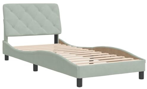 vidaXL Bettgestell, Bett ohne Matratze, Bettrahmen mit Lattenrost für Schlafzimmer, Schlafzimmerbett EinzelBettgestell Hellgrau 90x200cm Samt
