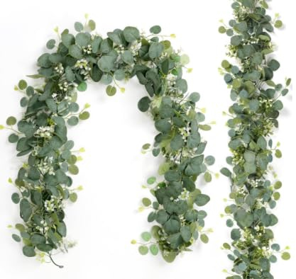 Künstliche Girlanden Eukalyptus 2 Stücke 1.8 m mit Weidenblättern Grüne Blätter Künstliche Girlande Pflanze für Hintergrund Hochzeit Dekoration Tischläufer Mittelstück