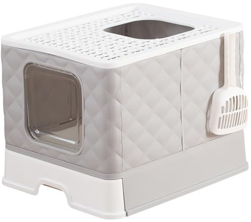 Gagee Foldable Cat Litter Box with Lid, Enclosed Cat Potty, Top Entry Anti-Splashing Cat Toilet, Easy to Clean,Gray