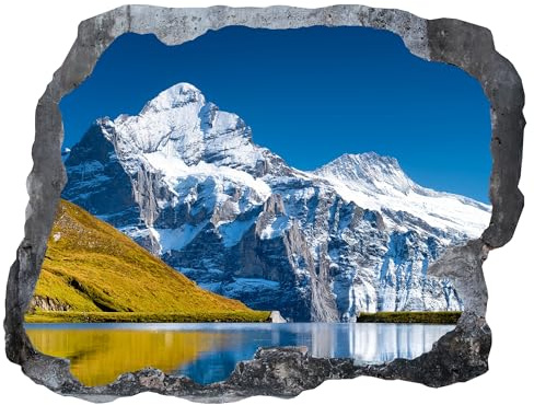 Indigos UG - Wandtattoo Wohnzimmer 3D Effekt - 40x23 cm - Wandaufkleber - Berge - Durchbruch Wanddeko - Graue Wand - Landschaft, Ausblick - für Wohnzimmer, Schlafzimmer, Küche, Bad, Kinderzimmer