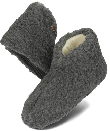 BeComfy Warme Hausschuhe Damen Herren Hüttenschuhe aus Schafwolle Niedriges Wollhausschuhe Unisex 36-46 EU (Graphit, EU Schuhgrößensystem, Erwachsene, Numerisch, M, 41)