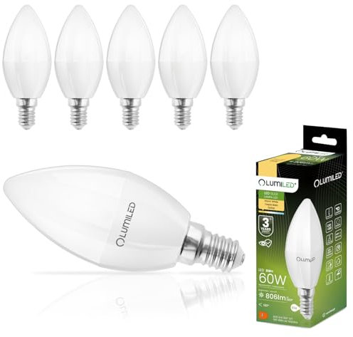 Lumiled B35 E14 LED Lampe 8W (ersetzt 60W), 806 Lumen, Kerze Milch Glas Leuchtmittel in Kerzeform 3000K Warmweiß Birne Lampen 180° Grad Abstrahlwinkel Glühbirnen Kerzenbirnen 6er-Pack