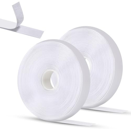 Oderra Blanc Ruban Adhésif, Scratch Autocollant Double Face, 8m x 2cm Autocollant, Adhésif Puissant Convient Aux Cadres Photo, Fenêtres, Moustiquaires, Bricolage