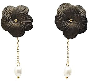 Stiefmütterchen Schwarz Blume Süßwasserperle Ohrringe Geometrisches Polymer Ton Vergoldet Ohrstecker Damen Handmade