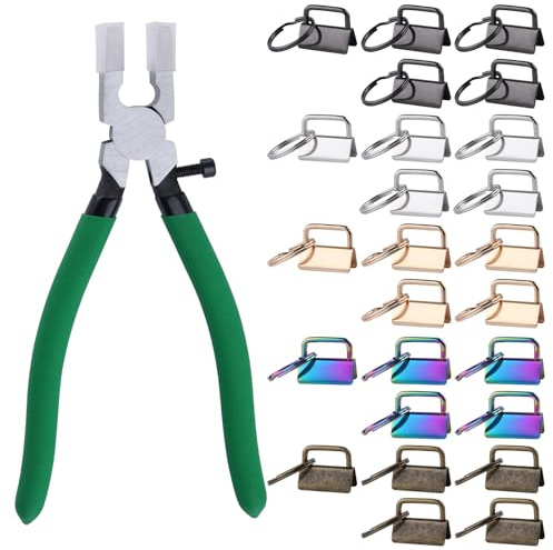 INJOYTEC 8 Inch Glass Breaking Pleirs with Adjustable Screw and 50 Key Fobs Key Fob Pliers Pliers for Cutting Stained Glass to Make Keychains, DIY Wristband Clips Hardware Supplies