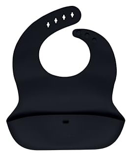 MiniMates Silikon Lätzchen mit Auffangschale und Verschluss | BPA - frei und wasserdicht | aus weichem Silikon mit verstellbarem Verschluss (Schwarz)
