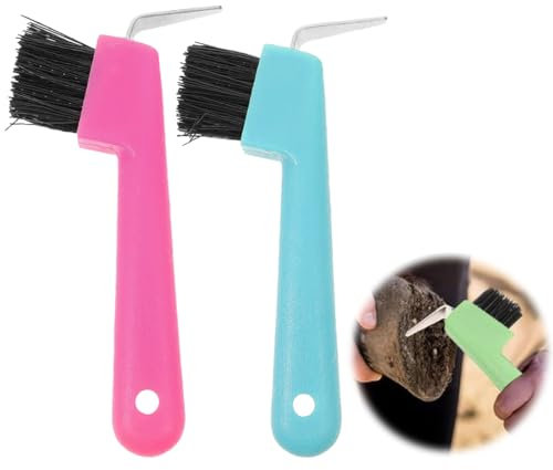 LONZIKP 2 pcs Hufkratzer Pferdekopf Hufauskratzer mit Bürste 2 in 1 Pferdepflege Zubehör Antirutschgriff Pferd Grooming Tools für Saubere Hufe zur Hufpflege (Zufällige Farbe)