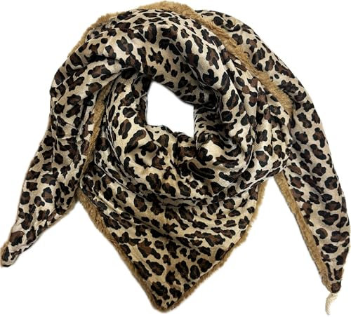 XXL Leopard Teddyfell Dreiecksschal mit Knopf Winter Poncho Unisex Dreieck Schal Viskose Fashion Leo (Braun)