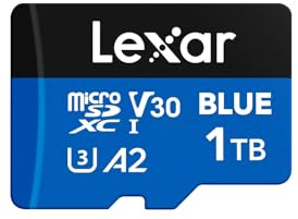 Lexar Tarjeta microSDXC UHS-I azul de 1 TB con adaptador, hasta 160 MB/s, C10, U3, A2, V30, Full HD, 4K UHD, tarjeta de memoria flash TF de alta velocidad