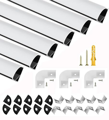 LED Kanal Schwarz, 6X1M Stripe Profil V Form Aluminium Profil für 10mm LED Streifen, Stripes Kanäle Leiste Aluprofil Eckprofil Strip Diffusor mit Milchig Weißer Abdeckung und 45 Grad Eckverbindern