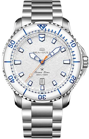 SEA-GULL Seagull Taucheruhr, automatische mechanische Uhren, Ozean-Serie, Pro Eisflügel, Schneeregion, 300 m, wasserdicht, leuchtender Kalender, 43,5 mm, 1212, weiß, Armband