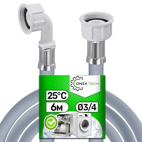 Tubo Carico Lavatrice e Lavastoviglie 6m e Valvole Ø 3/4 Pressione da 20 a 60 Bar Temperature fino a 25°C - MADE IN ITALY - Garanzia di 5 Anni - ONIX TECH