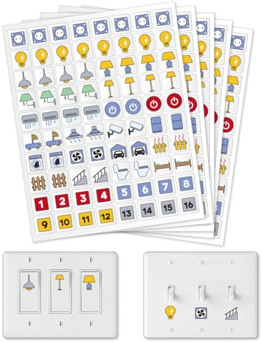 GOMAKERER 400pz Etichette Adesive per Interruttore Di Luce, 22 Designs Adesivi Identificativi per Interruttori Multicolori Adesivi Etichette per Centralini per La Casa, Cucina, Scuola D'Ufficio