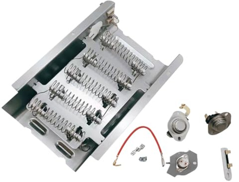 Dryer Heating Element Replacement Assembly Silver Stainless Steel | Abs Copper Parts, Thermostat and Thermal Fuse Included, Multi Brand Fit, Easy Install