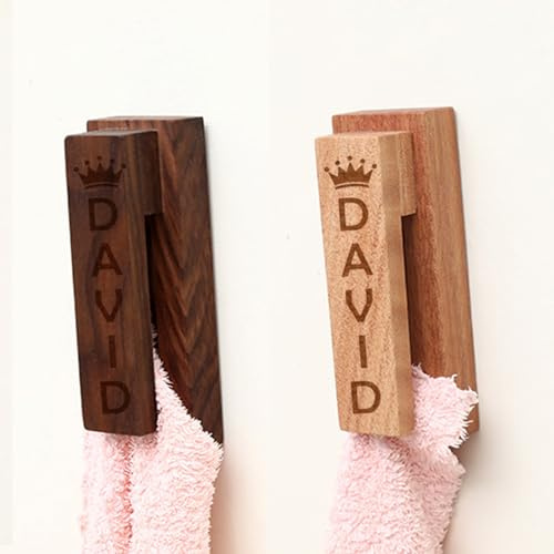 2 Stück Handtuchhaken Mit Namen, Garderobenhaken Aus Holz, Lochfreie Dekorative Wandhaken, Handtuchhaken Aus Holz Fürs Badezimmer, Wohndeko-Geschenk, Geschenk Zur Wohnungserwärmung