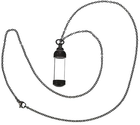 MUCKLILY Perfume Bottle Pendant Necklace in Glass and Stainless Steel Black | Keepsake Memorial Gift, Simple Design with Stylish Delicate Finish, for Family or Friend