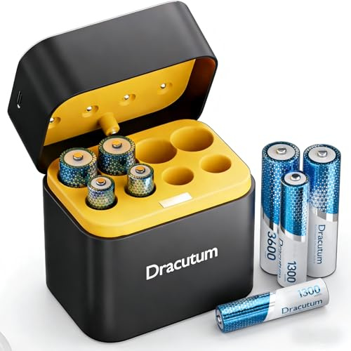 Dracutum Rechargeable Lithium Batteries, AA 3600mWh 4Pack & AAA 1300nWh 4Pack with 8 Bay Fast Charger, 1.5V Lithium Batteries with 2000+ Cycles for Blink Camera,Gaming Controllers