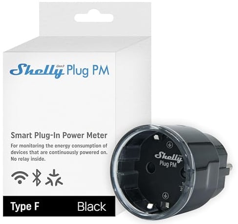 Shelly Plug PM Gen3 Schwarz - WLAN Smarte Steckdose, Energiezähler, Keine Schaltfunktion, Leistungsmessung, 16A, 3680W, Zeitschaltuhr, Stecker, Smart Home, Alexa & Google, Kein Hub Erforderlich