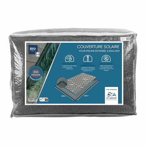 EDG by AQUALUX INTERNATIONAL Bache Solaire 295x595 Gris Translucide 300 Microns Bordée 4 côtés pour Piscine enterrée 300x600 Gamme EDG Premium