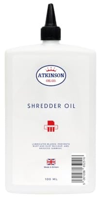 Atkinson Oil Co. Shredder Oil 100 ml | Light Blade & Gear Lubricant, Cross-Cut & Micro-Cut Shredders, Quieter Operation, Fewer Jams, Clean Drip-Tip Bottle