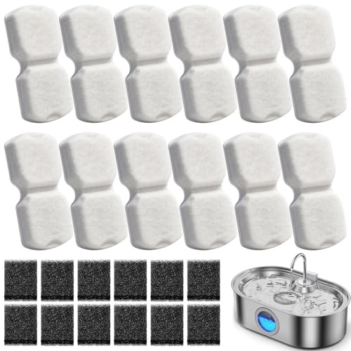 Stainless Steel Cat Fountain Filter 24 Filters 10 * 5cm | 12 Carbon Filters, 12 Foam Filters, For Pet Water Fountain, For Dog Drinking Fountain