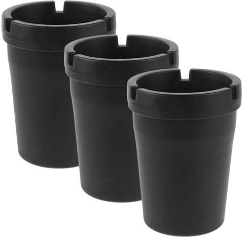 Cenicero Portátil para Coche Negro de Plástico 3 Piezas | Tapa, Aislante de Olores Humo, Resistente al Viento, para Cigarrillos, Compatible con Portavasos