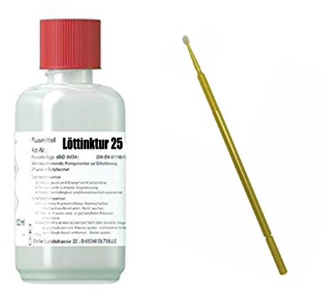100 ml No-Clean Flussmittel/Löttinktur25, gebrauchsfertig, halogenfrei, auf Kolophoniumbasis (25%) für die Elektrotechnik/Elektronik incl. Application-Stick