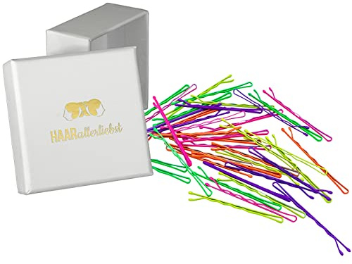 HAARallerliebst 40 Haarnadeln - 5 cm Bobby Pins - neon Farben für alle Haartypen – Haarklemmen Damen & Hair Pins in weisser Box - Perfekte Haarnadel für Styling & Halt