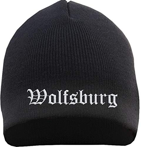 HB_Druck Wolfsburg Beanie Mütze - Altdeutsch - Bestickt - Strickmütze Wintermütze Einheitsgröße Schwarz